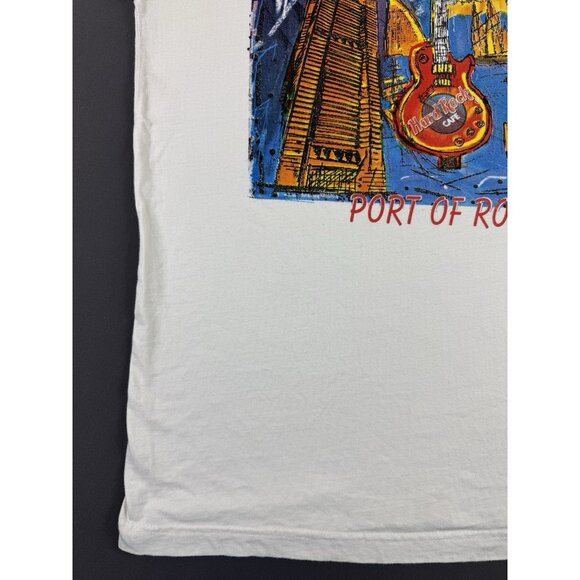 Rare Vintage 90s Hard Rock Cafe Port Of Rock Art Guitar White XL Shirt Music Tee - Picture 5 of 13
